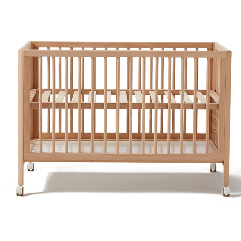 Farmhouse Style Portable Natural Wooden Baby Crib with Wheels