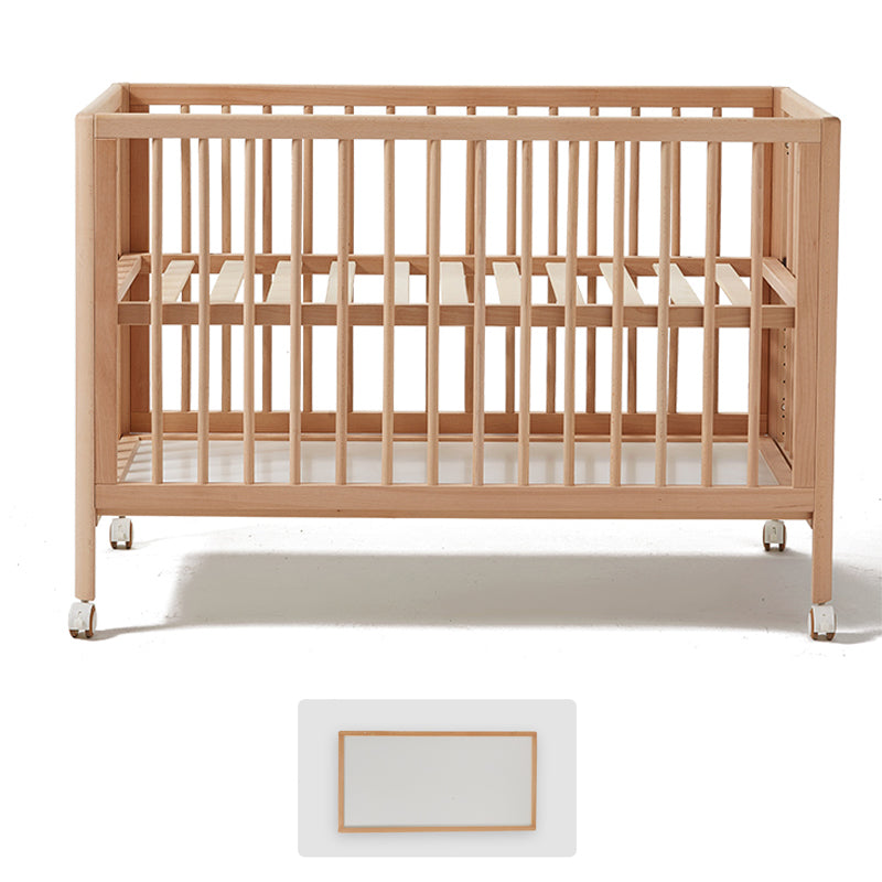 Farmhouse Style Portable Natural Wooden Baby Crib with Wheels