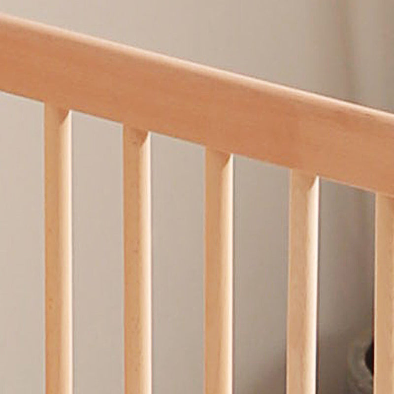 Farmhouse Style Portable Natural Wooden Baby Crib with Wheels