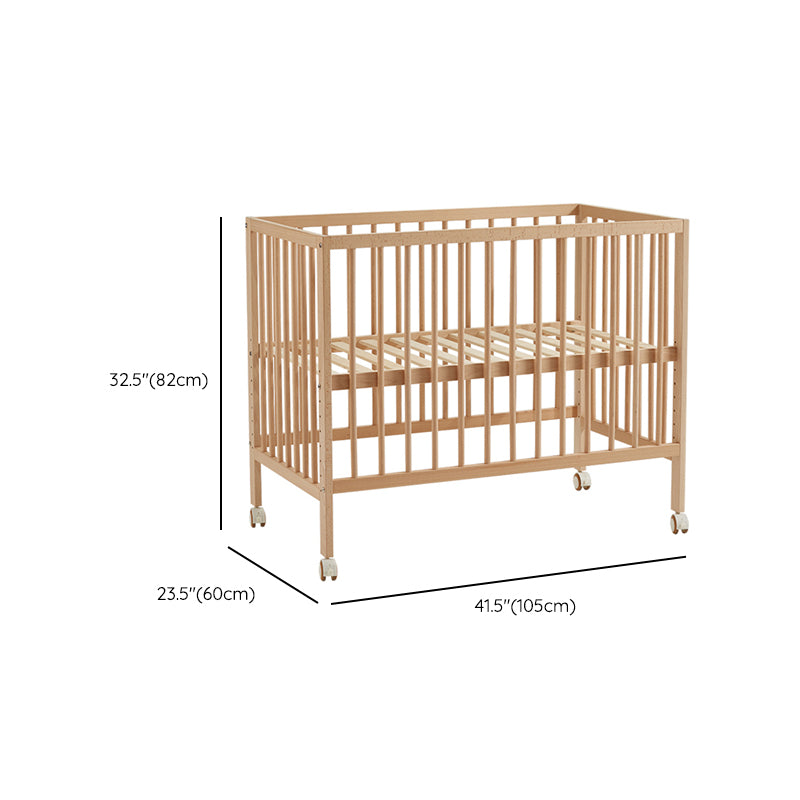 Farmhouse Style Portable Natural Wooden Baby Crib with Wheels