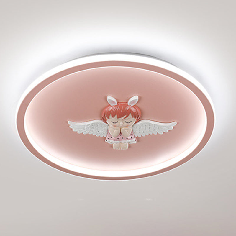 Circle Shape Flush Light Modern Style Metal 1 Light Flush Mount in Pink/Blue