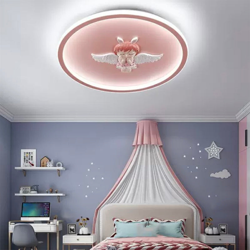 Circle Shape Flush Light Modern Style Metal 1 Light Flush Mount in Pink/Blue