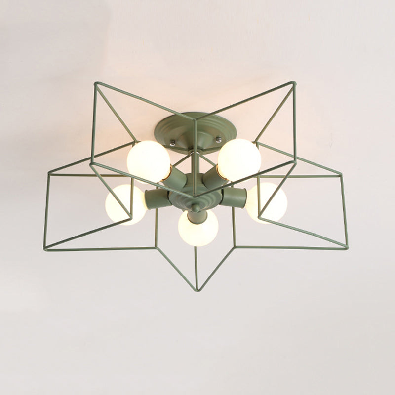 Modern Metal Semi Flush Mount Ceiling Light Star Shape 5 Lights Semi Mount Lighting