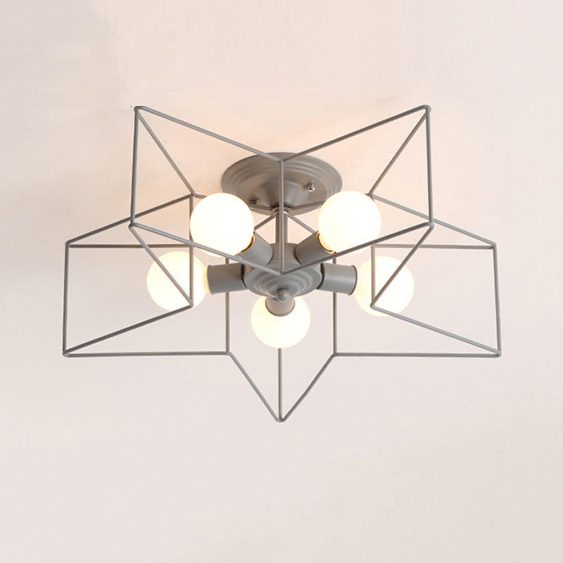 Modern Metal Semi Flush Mount Ceiling Light Star Shape 5 Lights Semi Mount Lighting