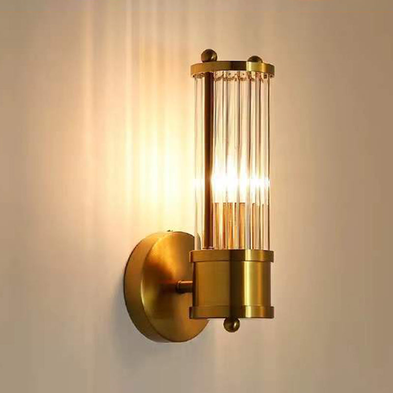 Crystal Cylinder Shape Sconce Light Modern-Style Wall Light Fixtures in Gold