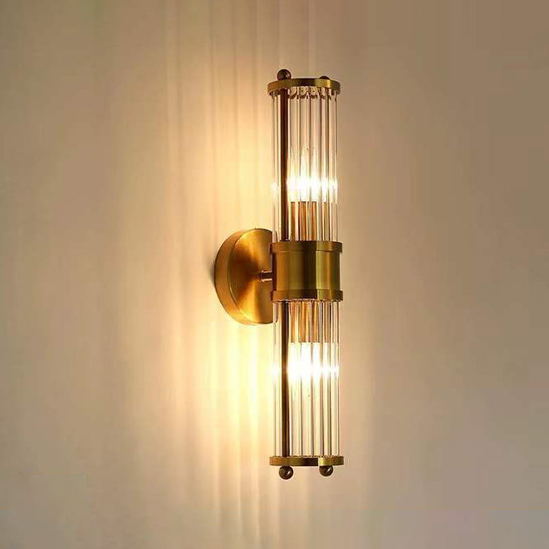 Crystal Cylinder Shape Sconce Light Modern-Style Wall Light Fixtures in Gold