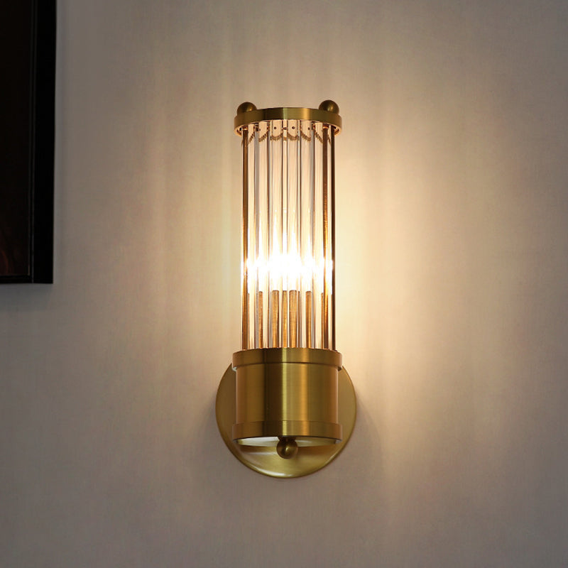 Crystal Cylinder Shape Sconce Light Modern-Style Wall Light Fixtures in Gold