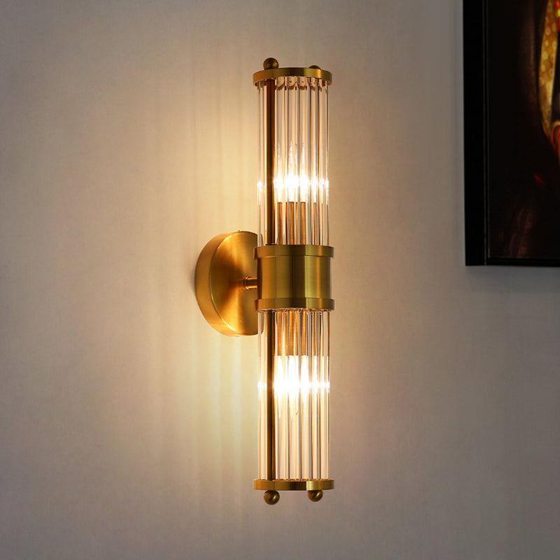 Crystal Cylinder Shape Sconce Light Modern-Style Wall Light Fixtures in Gold