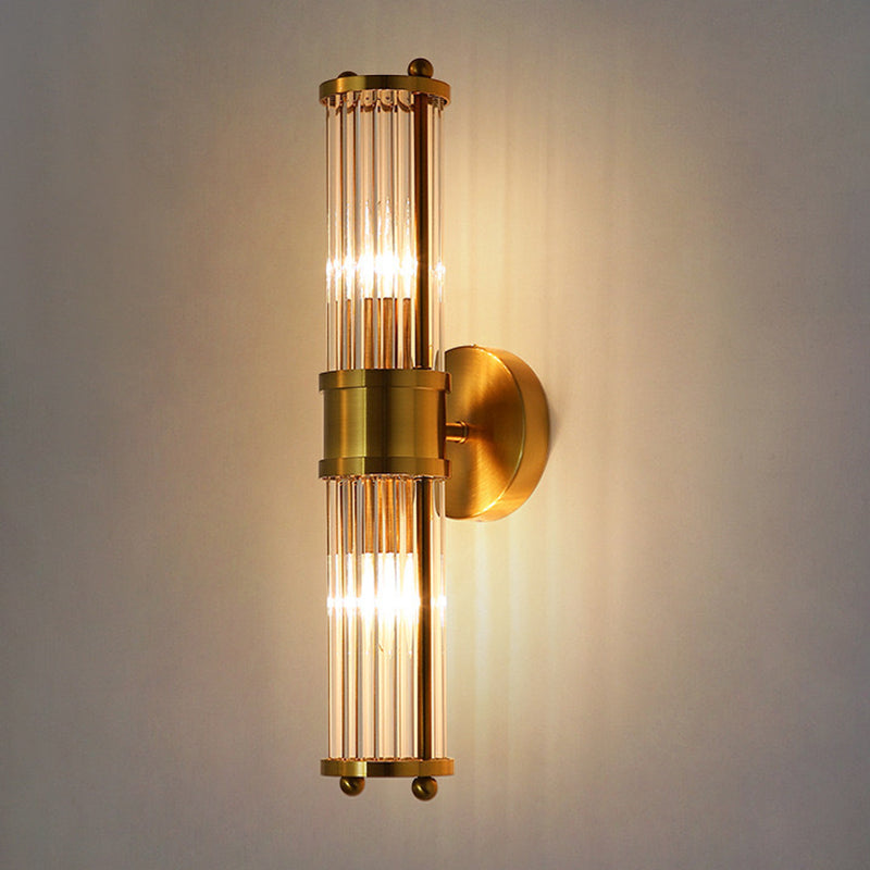 Crystal Cylinder Shape Sconce Light Modern-Style Wall Light Fixtures in Gold