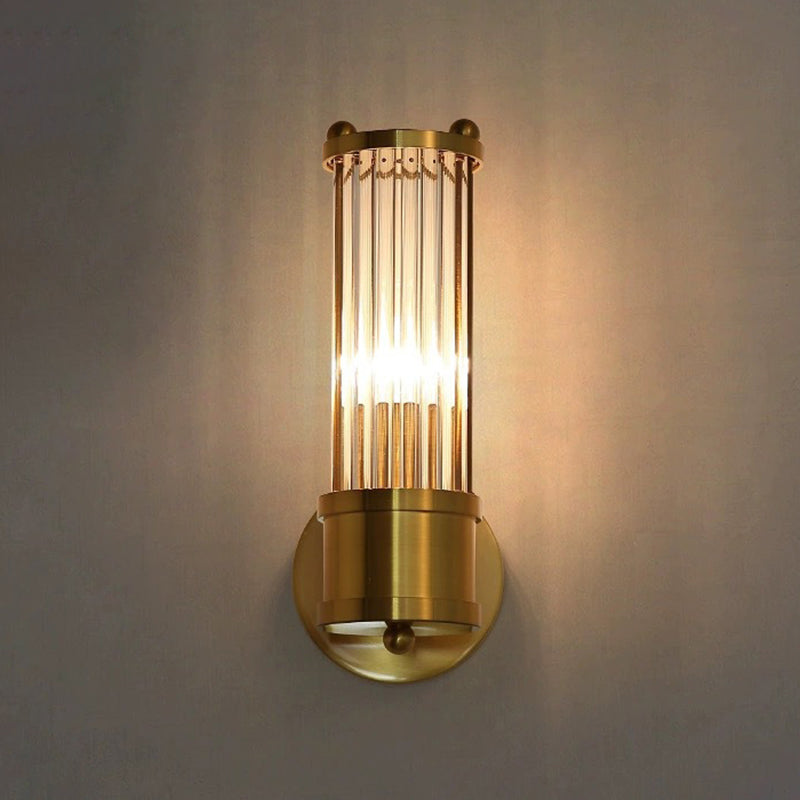 Crystal Cylinder Shape Sconce Light Modern-Style Wall Light Fixtures in Gold