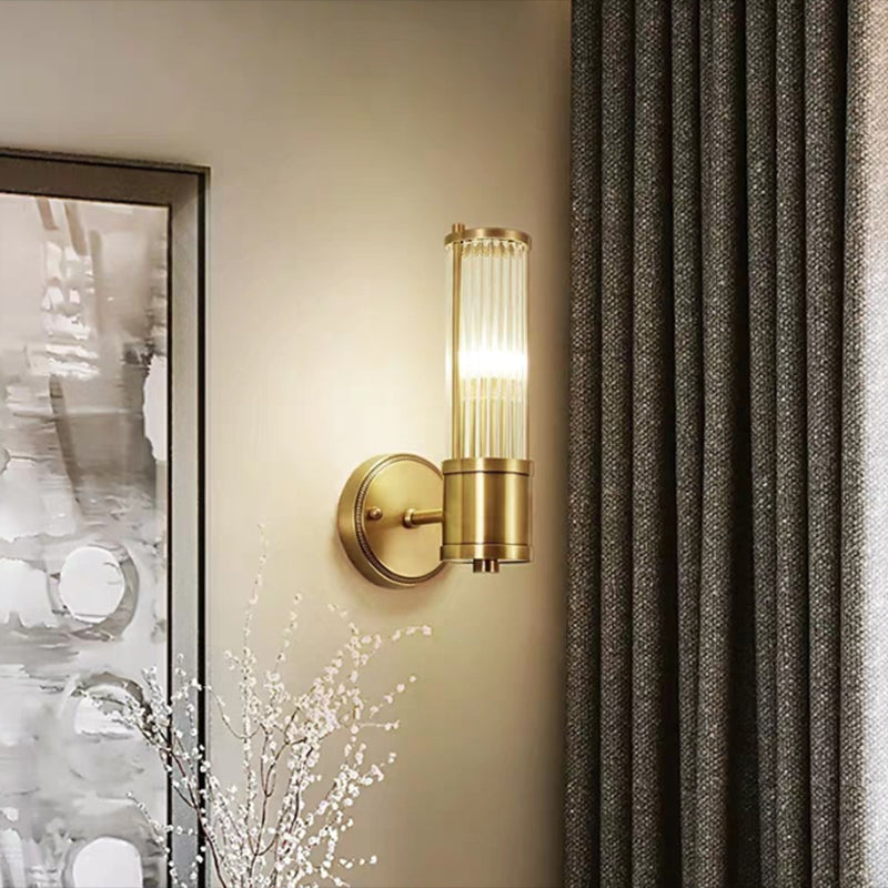 Crystal Cylinder Shape Sconce Light Modern-Style Wall Light Fixtures in Gold