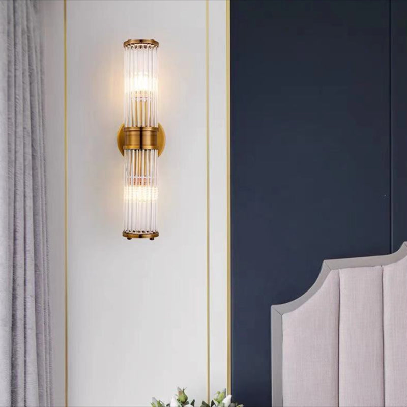 Crystal Cylinder Shape Sconce Light Modern-Style Wall Light Fixtures in Gold