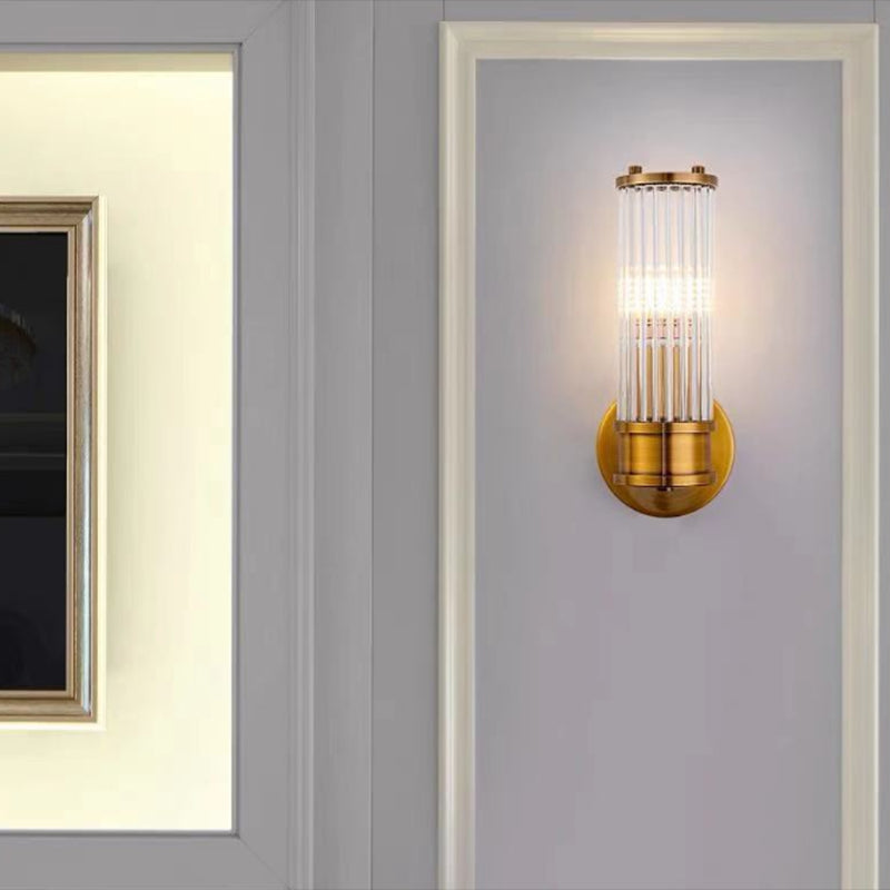 Crystal Cylinder Shape Sconce Light Modern-Style Wall Light Fixtures in Gold