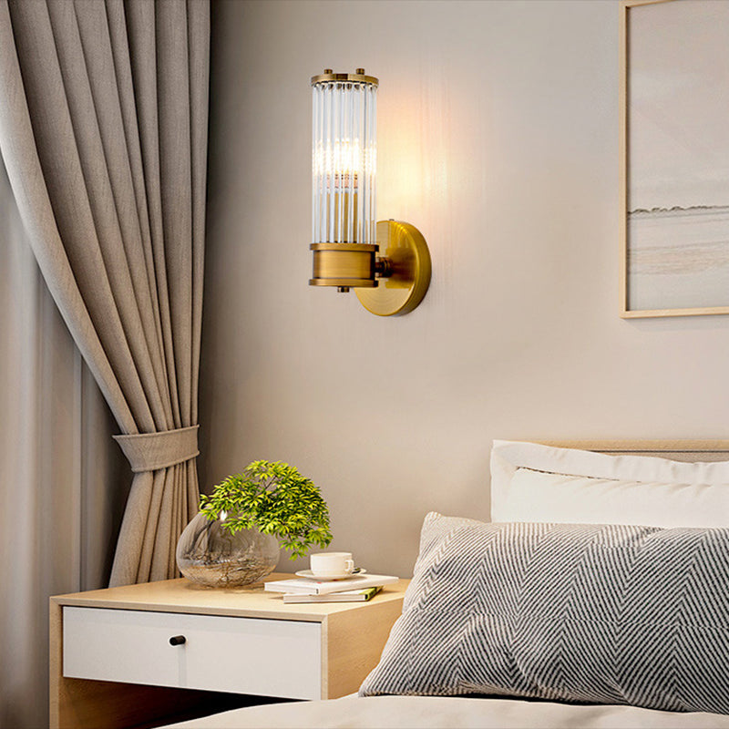 Crystal Cylinder Shape Sconce Light Modern-Style Wall Light Fixtures in Gold