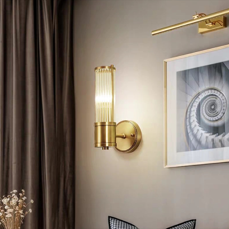 Crystal Cylinder Shape Sconce Light Modern-Style Wall Light Fixtures in Gold