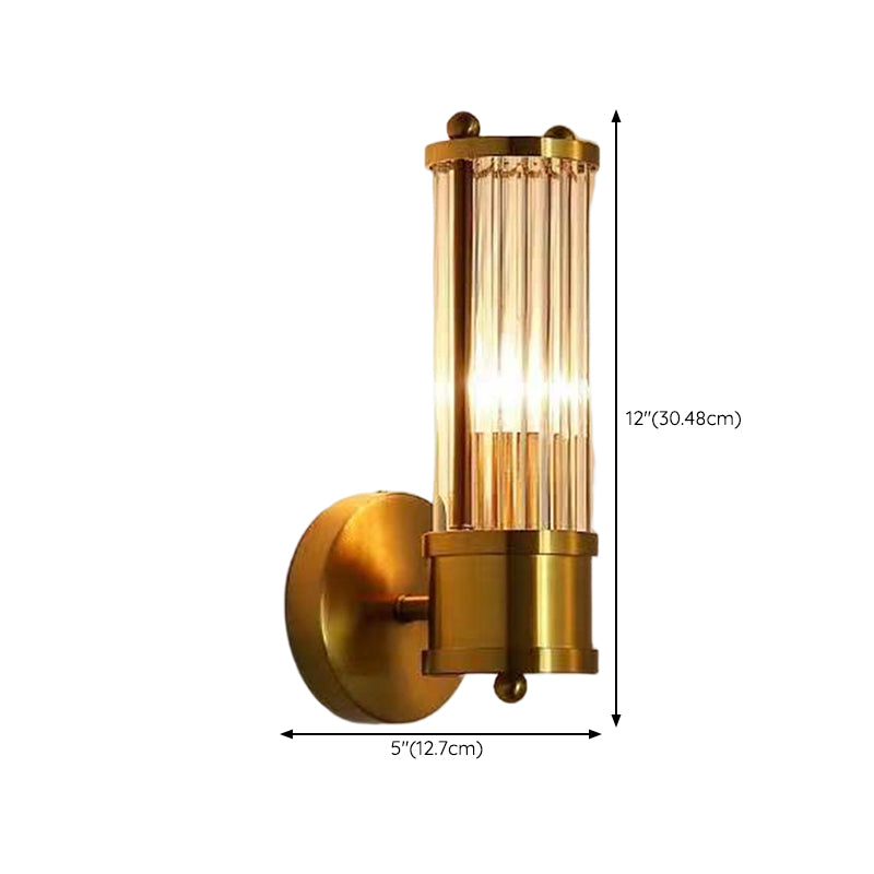 Crystal Cylinder Shape Sconce Light Modern-Style Wall Light Fixtures in Gold