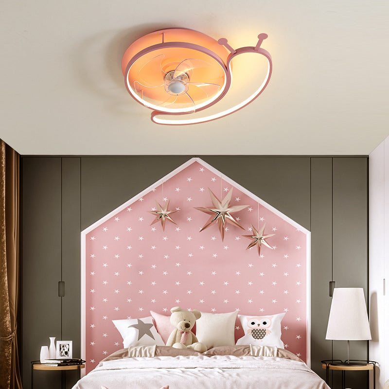 5-Blade Children Fan with Light LED Metallic Pink Ceiling Fan for Foyer