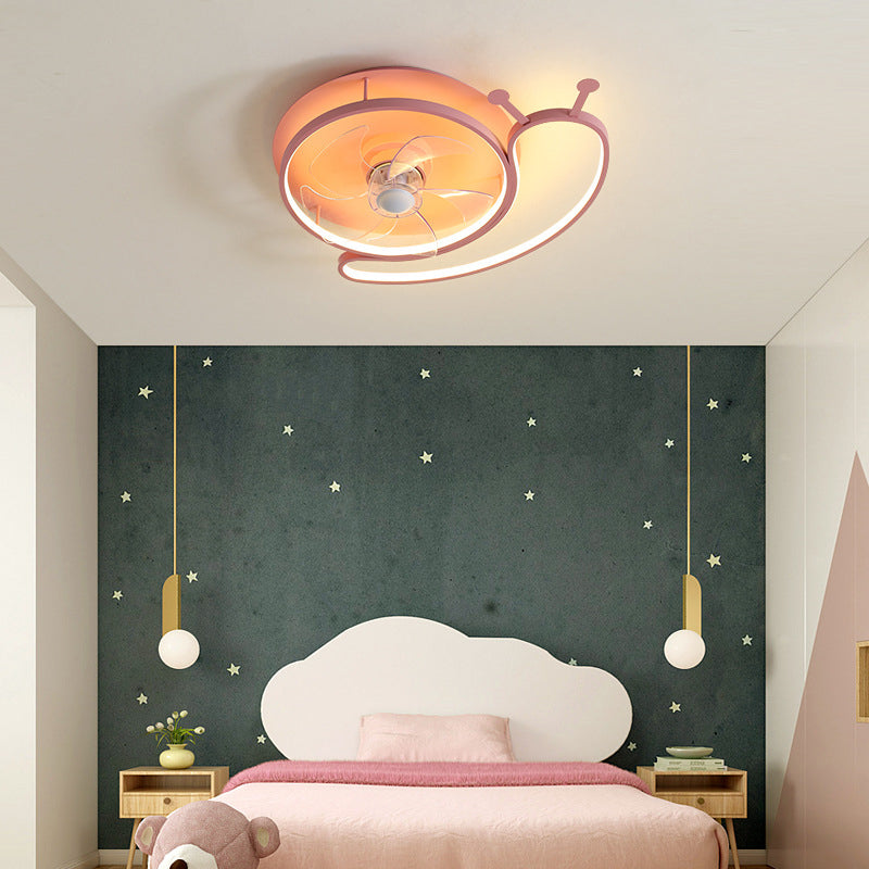 5-Blade Children Fan with Light LED Metallic Pink Ceiling Fan for Foyer