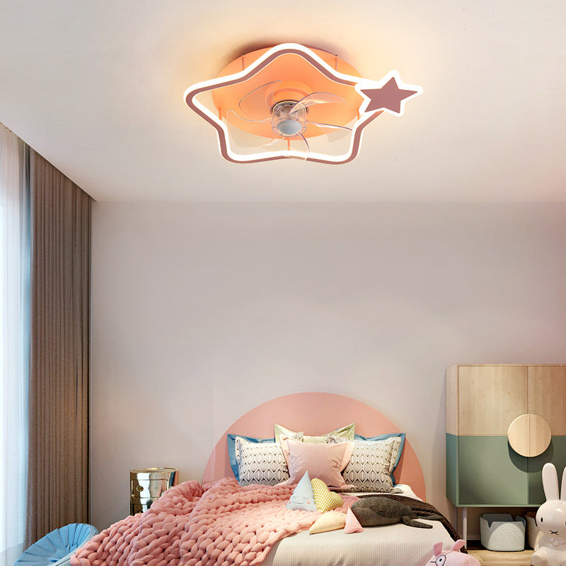 5-Blade Children LED Ceiling Fan Metallic Pink Fan with Light for Home