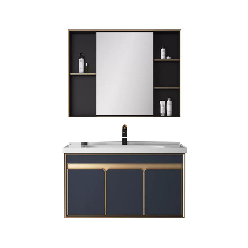 Bath Vanity Set Wall Mount Single Sink Blue Glam Metal Faucet Included Vanity Set