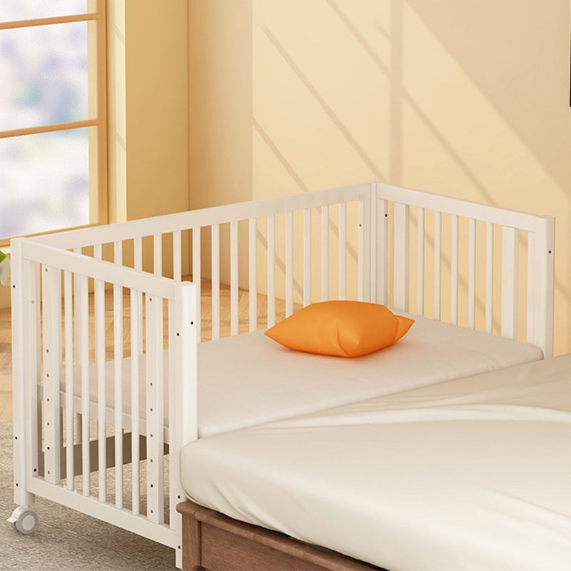 Convertible Crib Baby Crib Beech White Nursery Crib with Casters