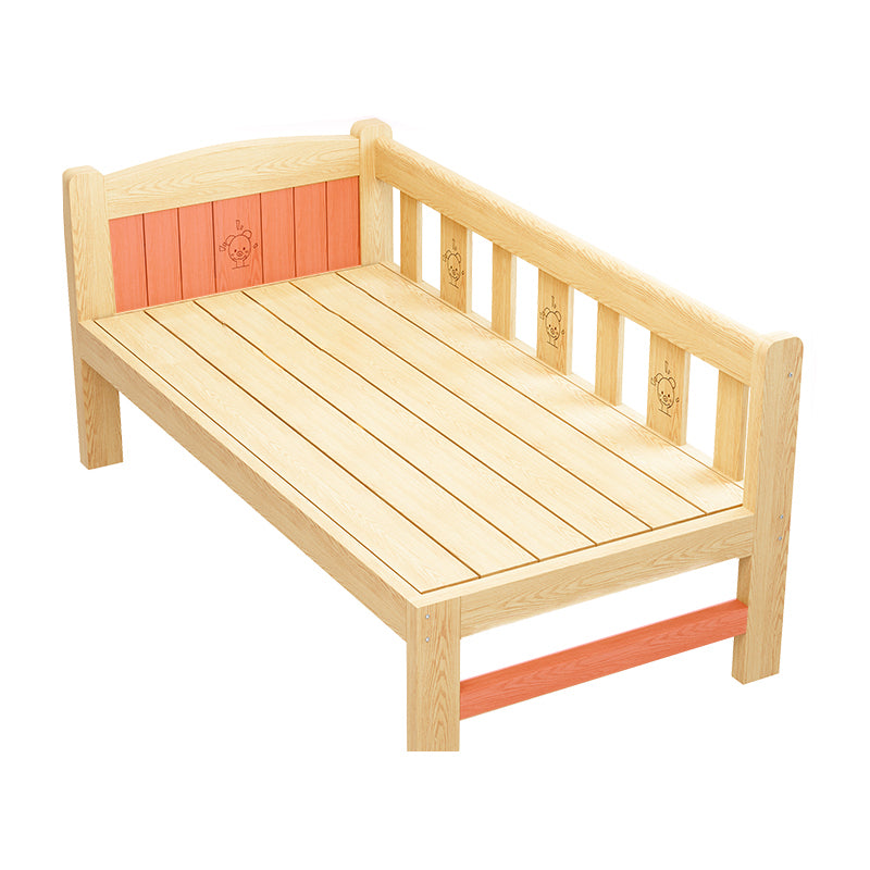 Contemporary Solid Wood Kids Bed Low Open-Frame Standard Bed with Guardrail