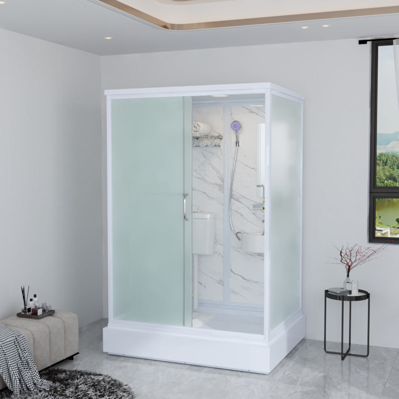 Contemporary Shower Stall Frosted Rectangle Shower Stall with Ceiling