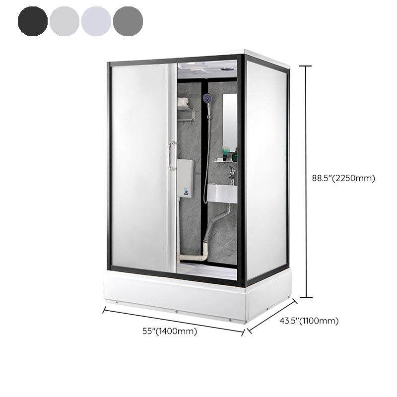 Contemporary Shower Stall Frosted Rectangle Shower Stall with Ceiling