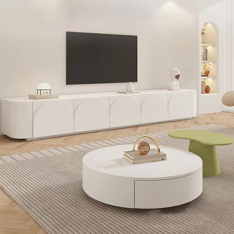 Contemporary White Wood TV Console Enclosed Storage TV Stand Console for Living Room