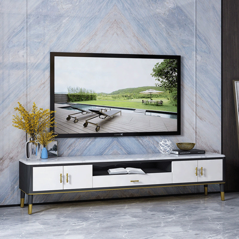 Contemporary TV Console Stone Open Storage TV Stand Console with Drawers and Doors