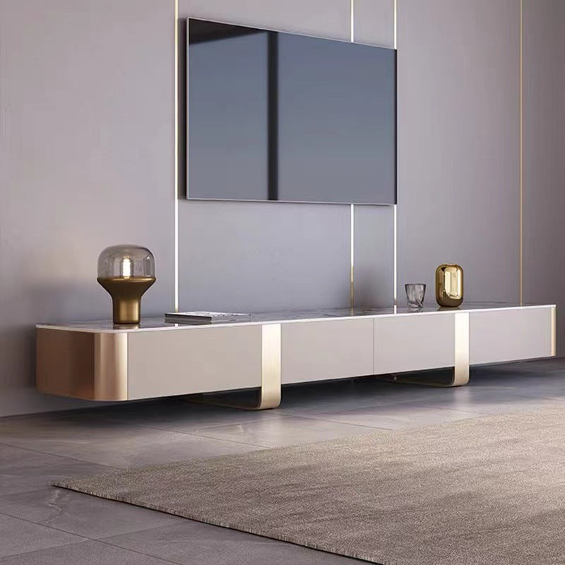 Contemporary TV Console Stone Enclosed Storage TV Stand Console with Drawers