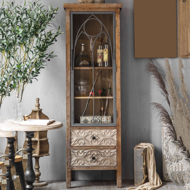 Traditional Display Stand Wood Glass Doors Storage Cabinet with Doors for Living Room