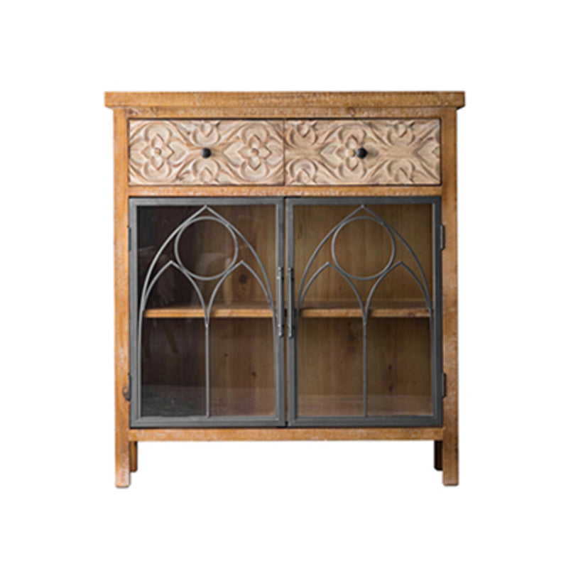 Traditional Display Stand Wood Glass Doors Storage Cabinet with Doors for Living Room