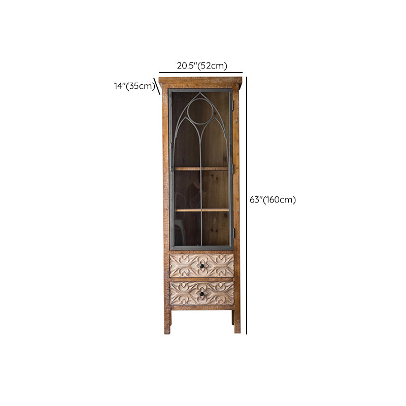 Traditional Display Stand Wood Glass Doors Storage Cabinet with Doors for Living Room