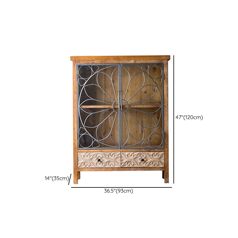 Traditional Display Stand Wood Glass Doors Storage Cabinet with Doors for Living Room