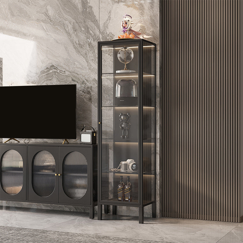 Modern Curio Cabinet Metal Glass Doors Buffet Cabinet with Doors