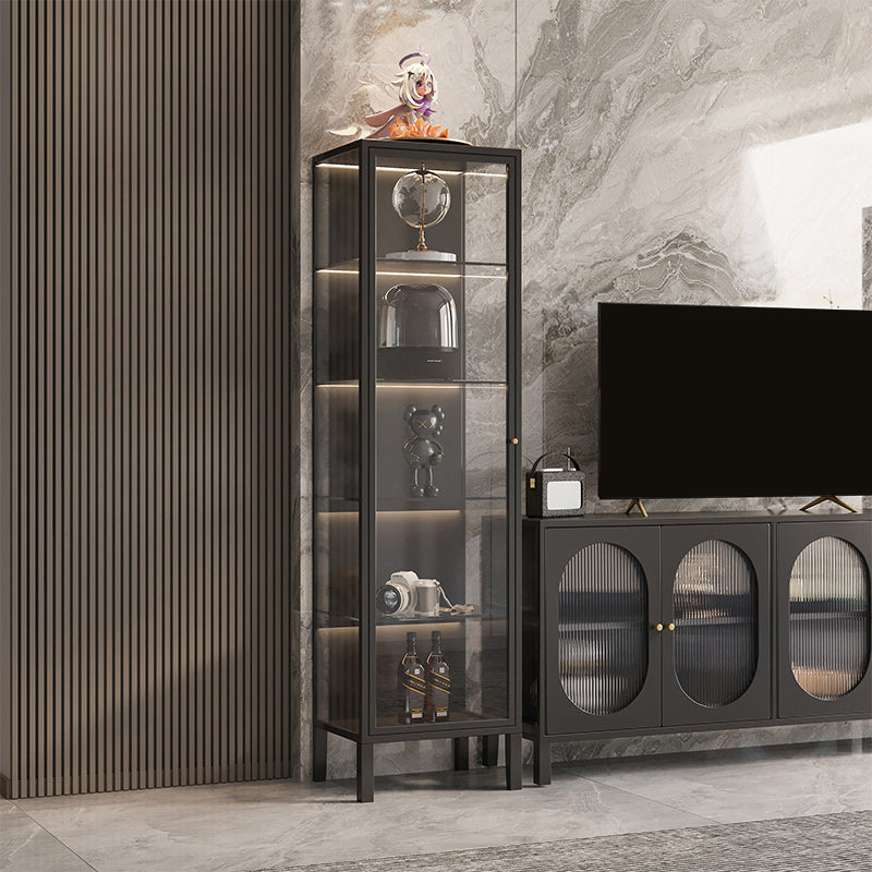 Modern Curio Cabinet Metal Glass Doors Buffet Cabinet with Doors