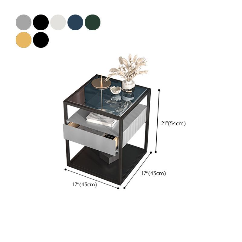 1 Drawer Contemporary Nightstand Glass Top Night Table with 1 Shelf ,21.3" Tall