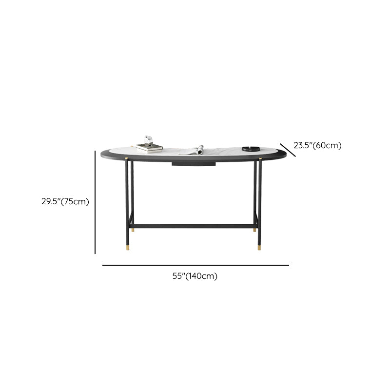 Industrial Office Desk White H-Shape Writing Desk with Metal Legs