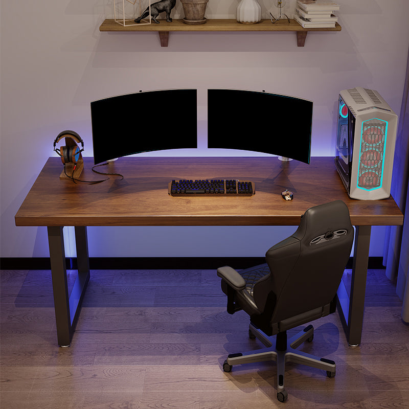 Industrial Wooden Computer Desk Rectangular Office Desk with Metal Legs