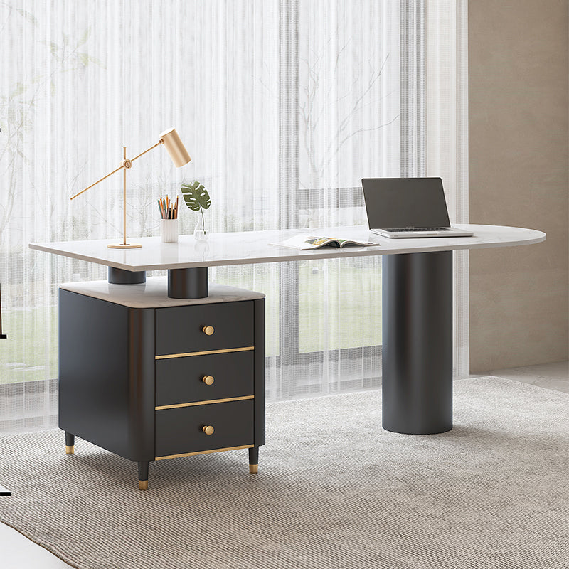 Contemporary Writing Desk Pedestal Office Desk with Metal Legs