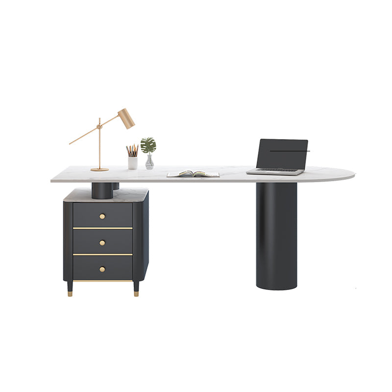 Contemporary Writing Desk Pedestal Office Desk with Metal Legs