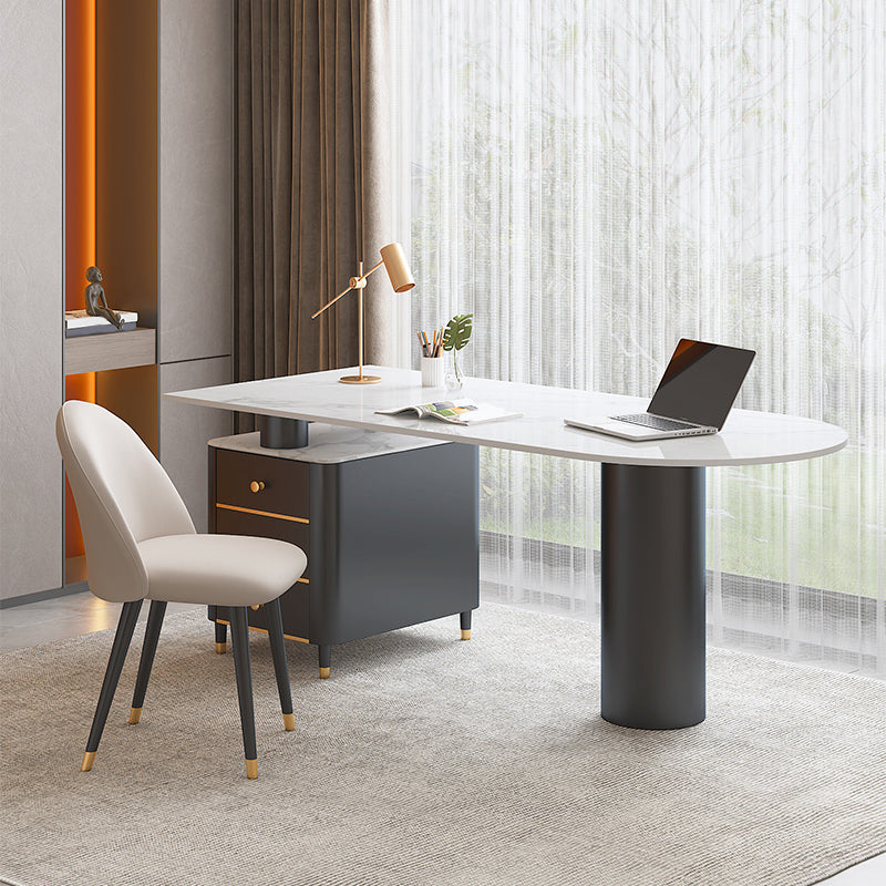 Contemporary Writing Desk Pedestal Office Desk with Metal Legs