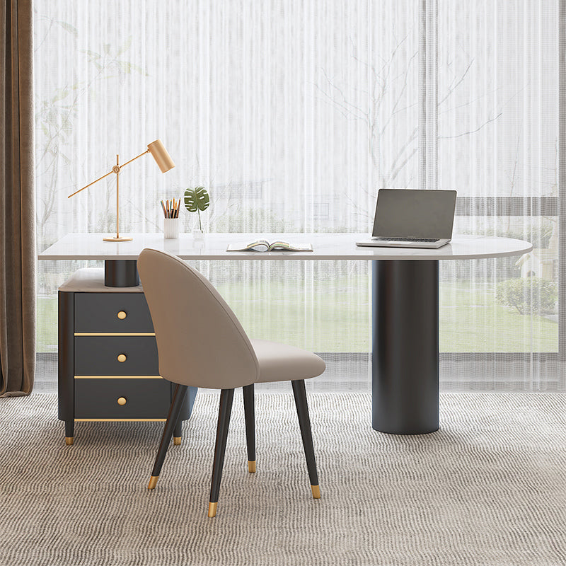 Contemporary Writing Desk Pedestal Office Desk with Metal Legs