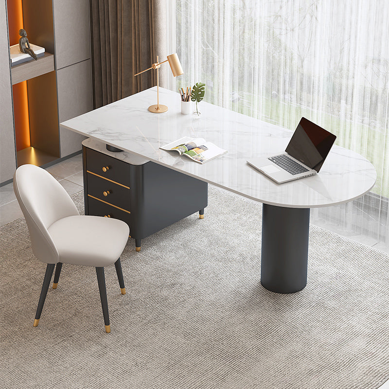 Contemporary Writing Desk Pedestal Office Desk with Metal Legs