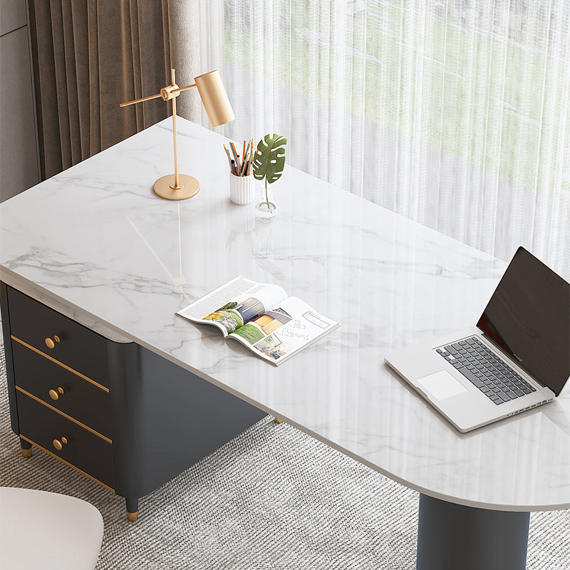 Contemporary Writing Desk Pedestal Office Desk with Metal Legs