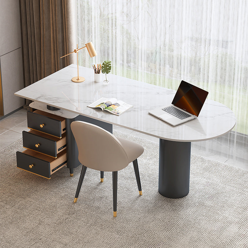 Contemporary Writing Desk Pedestal Office Desk with Metal Legs