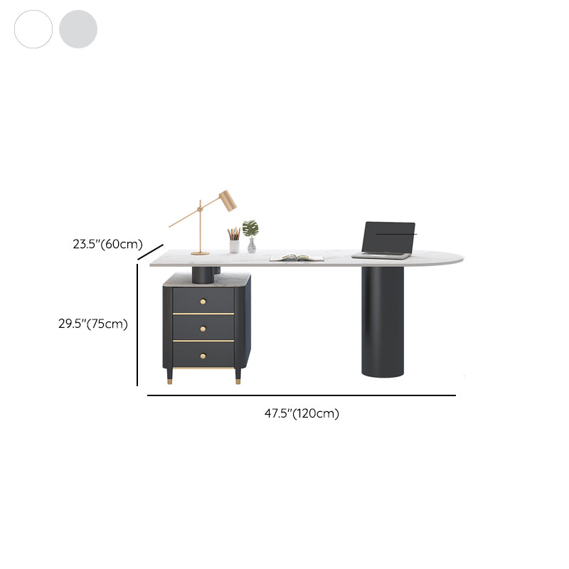 Contemporary Writing Desk Pedestal Office Desk with Metal Legs