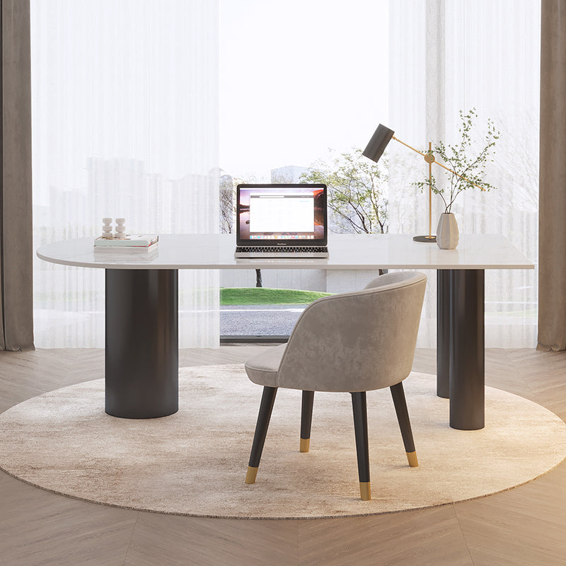 Modern Pedestal Standing Desk Converter White Writing Desk with Metal Legs