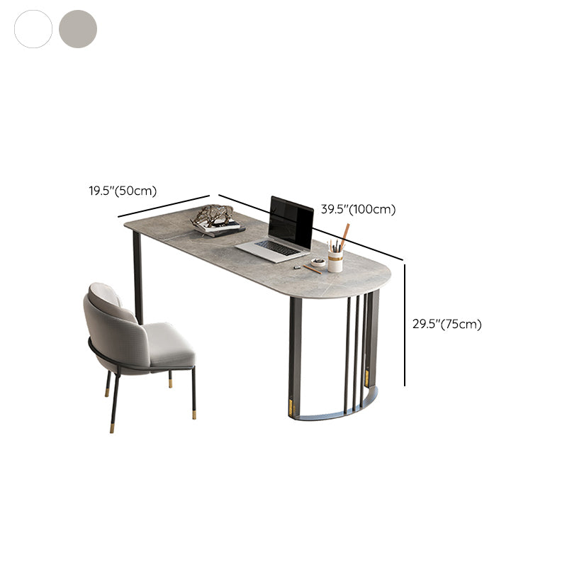 Industrial Stone Writing Desk 19.7" W Peninsula Office Desk with Iron Legs